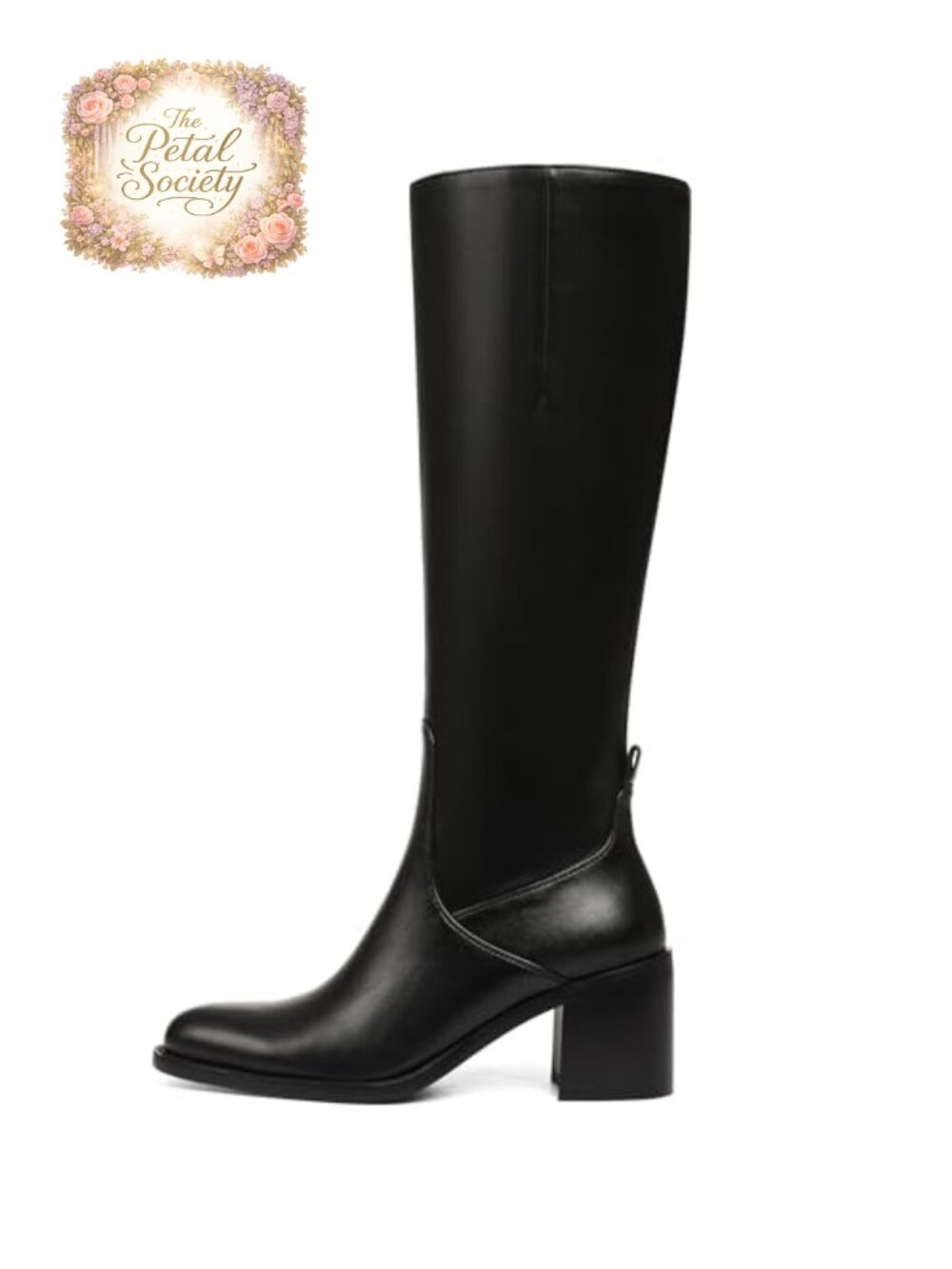 Knee High Boots Women Chunky Heel Round Toe Side Zip Equestrian Boot